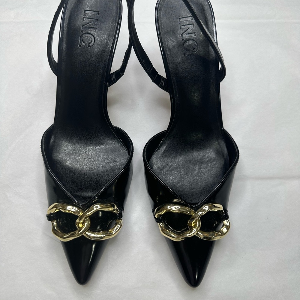 INC International Concepts Black and Gold Chain-Link Heels